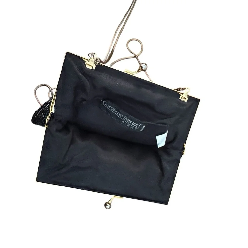 Vintage Carolyne Barton Black Beaded Shell Purse Gold Trim 21
